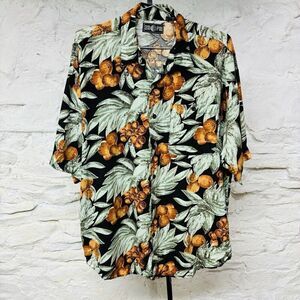Vintage AM PM Hawaiian Shirt Boxy Fit Oranges Fruit Tropical 100% Rayon Large